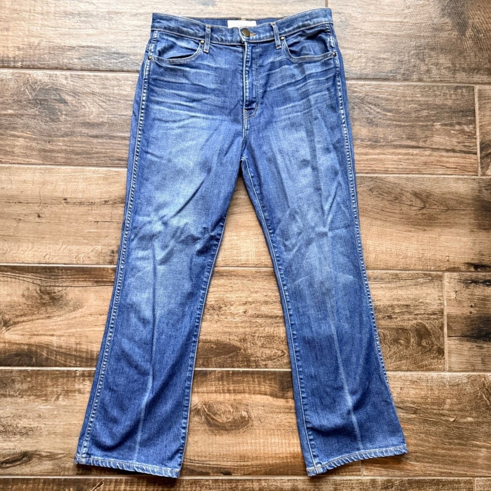 THE GREAT. Womens The Nerd High Rise Straight Crop Denim Jeans, Medium Wash, 30